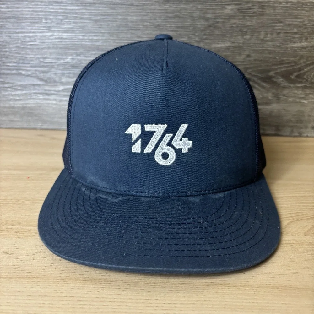 1764 Golf Hat Cap Snap Back Navy Blue Mesh Trucker Embroidered